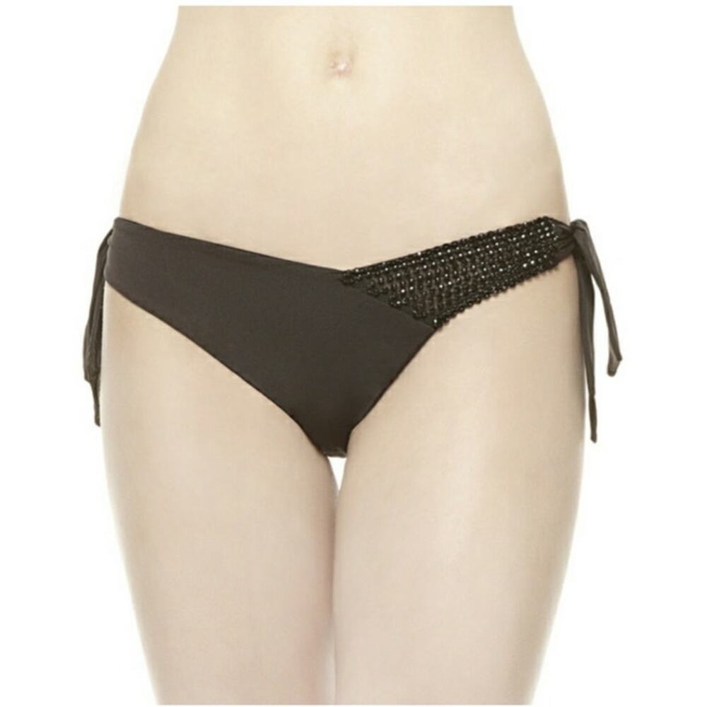 LA PERLA Glimmering Soutache Beaded Tie Bikini Bottom NWOT Size 6 Black